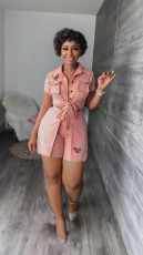 SC PINK Letter Print Shirt And Shorts Solid 2 Piece Set YUF-10049