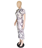 SC Fashion Print Short Sleeve Long Dress BYMF-60872