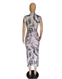 SC Fashion Print Short Sleeve Long Dress BYMF-60872