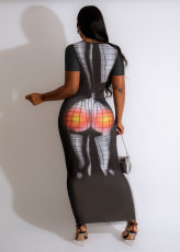 SC Print O Neck Short Sleeve Maxi Dress TE-4619