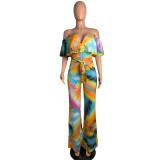 SC Bohemian Print One-shoulder Backless Jumpsuit (With Belt) GDNY-014
