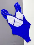 SC Solid Ruffle V Neck One Piece Swimsuit CSYZ-A15H