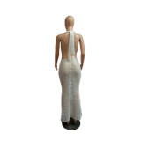SC Mesh Backless Sexy Hollow Out Maxi Dress QXTF-8162