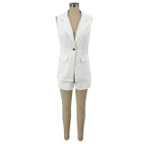 SC Solid Sleeveless Blazer Coat And Shorts Two Piece Set AIL-242