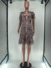 SC Casual Print Hollow Bandage Mermaid Dress GDNY-1004