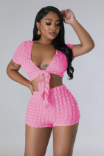 SC Solid Color Tie Up Tops And Shorts Two Piece Set YD-1173