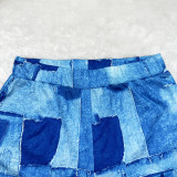 SC Fashion Print Slit Tops And Shorts Two Piece Set SHD-9427