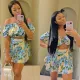 SC Printed Short Sleeve Crop Top+Pleated Skirt Set BN-9431