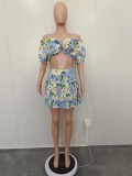 SC Printed Short Sleeve Crop Top+Pleated Skirt Set BN-9431