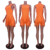 SC Solid Color Sleeveless Tops And Tassel Shorts 2 Piece Set MDF-5371