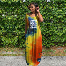 SC Plus Size Tie Dye Print Deep V Neck Slit Maxi Dress WAF-7146314