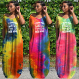 SC Plus Size Tie Dye Print Deep V Neck Slit Maxi Dress WAF-7146314