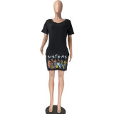 SC Print Solid Color V Neck Mini Dress WAF-008307