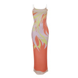 SC Sexy Printed Backless Sling Maxi Dress FENF-238