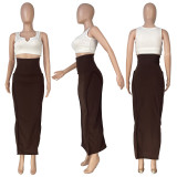 SC Solid Color High Waist Long Skirt HHF-9132