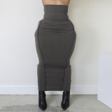 SC Solid Color High Waist Long Skirt HHF-9132