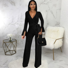 SC Solid Color V Neck Jumpsuit SMR-11978