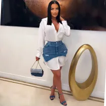 SC Denim Skirt And Shirt Dress Two Piece Set ME-8378