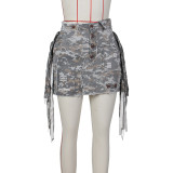 SC Camouflage Print Tassel Mini Skirt ZSD-0589