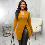 SC Vintage Solid Color Long Sleeve Mini Dress SMR-11578