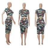 SC Camo Print Tops And Slit Skirt Two Piece Set SHD-9604