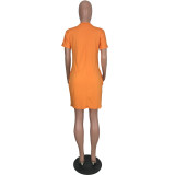 SC Solid V Neck Short Sleeve Midi Dress WAF-77578