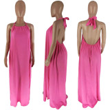 SC Sexy Halter Solid Color Long Dress GFDY-093