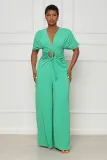SC Solid V-Neck Short Sleeve Hollow Jumpsuit GFDY-1245