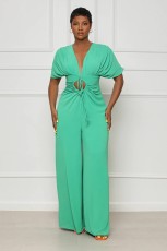 SC Solid V-Neck Short Sleeve Hollow Jumpsuit GFDY-1245