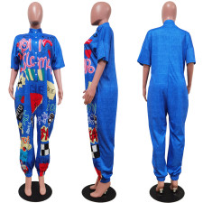 SC Printed Short Sleeve Casual Sports Jumpsuit GFDY-1143