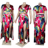SC Short Sleeve Printed V-Neck Sexy Two Piece Set GFDY-120