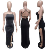 SC Sexy Backless Solid Color Long Dress GFDY-122