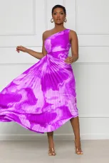 SC Plus Size Sexy One Shoulder Hollow Print Long Dress GFDY-1217