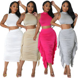 SC Solid Color Tank Top Ruffled Skirt Two Piece Set GFDY-1249