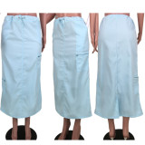 SC Fashion Solid Color Loose Slit Long Skirt GZYF-8219