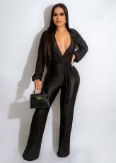 SC Sexy V-neck Lace Up Wide Leg Jumpsuit GFDY-1195