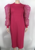 SC Solid Yarn Sleeves V-Neck Plus Size Long Dress XMY-9416