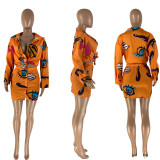 SC Casual Print Long Sleeve Shirt And Skirts Two Piece Set NYMF-5011