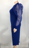 SC Solid Yarn Sleeves V-Neck Plus Size Long Dress XMY-9416