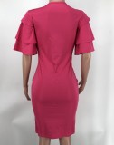 SC Solid Color Short Sleeve Slim Midi Dress XMY-9423
