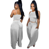 SC Solid Sleeveless Sling Loose Two Piece Pants Set GDNY-2216