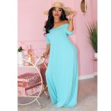 SC Plus Size Casual Solid Short Sleeve Long Dress TR-1015