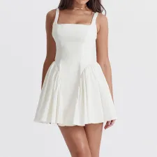 SC Solid Backless Tie Up Pleated Mini Dress MEI-9310