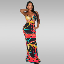SC Sexy Print Sleeveless Sling Maxi Dress OY-L6509