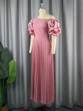 SC Plus Size Solid Elegant Pleated Dress GKEN-030112