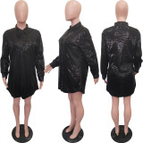 SC Solid Color Sequin Loose Shirt Dress BGN-275