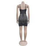 SC Mesh Hot Drill Sleeveless Mini Dress BY-6368