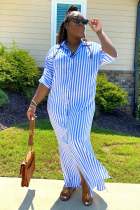 SC Stripe Half Sleeve Long Shirt Dress XMY-9414