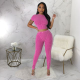 SC Solid Color O Neck Tops And Pants Tight 2 Piece Set YF-10514