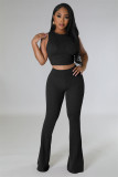 SC Solid Sleeveless Tops And Micro Flare Pant Two Piece Set FENF-276
